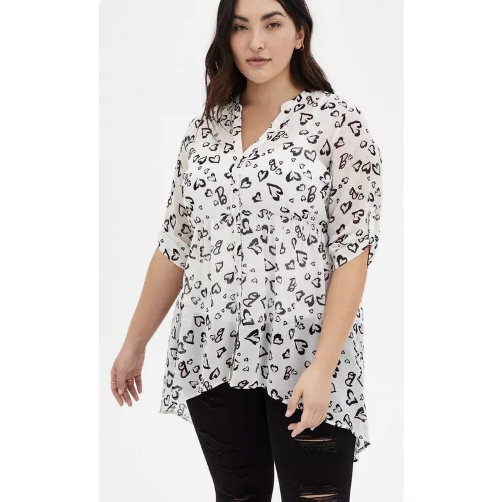 Torrid Barbie Lexie White Hearts Hi-Lo Babydoll Tunic Top Women's Plus Size 2X